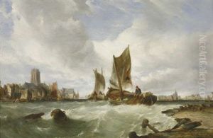 Fishing Boats In An Estuary Off A Town Fishing Boats In An Estuary Off A Town