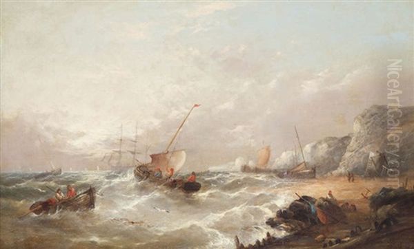 Bateaux De Peche Par Temps Orageux Devant La Cote - view 1