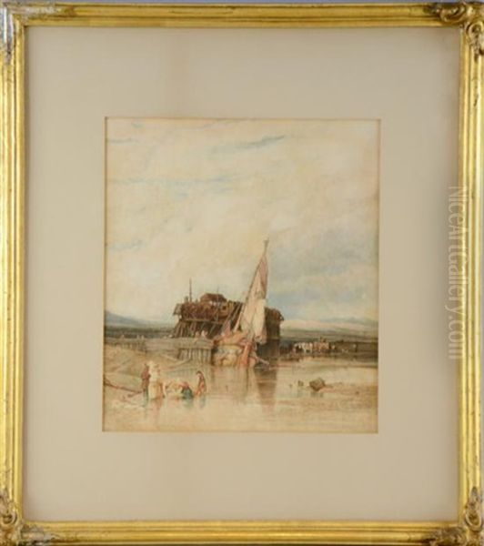Fort Rouge, Calais, With Figures In The Foreground And A Moored Sailing Boat - view 1