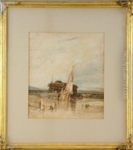 Fort Rouge, Calais, With Figures In The Foreground And A Moored Sailing Boat