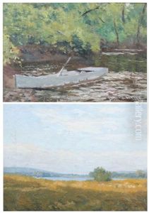 Landscape With Blue Sky (+ Rowboat In Stream; 2 Works) by Emile Stange