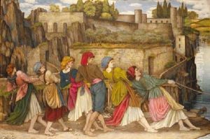 The Women Of Sorrento Drawing In The Boats by John Roddam Spencer Stanhope