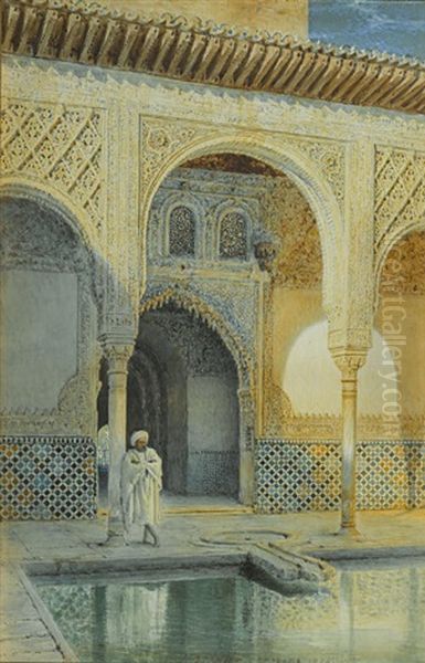 A Figure By A Pool At The Alhambra - view 1