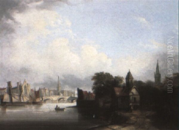 River Scene With A Town Beyond - view 1