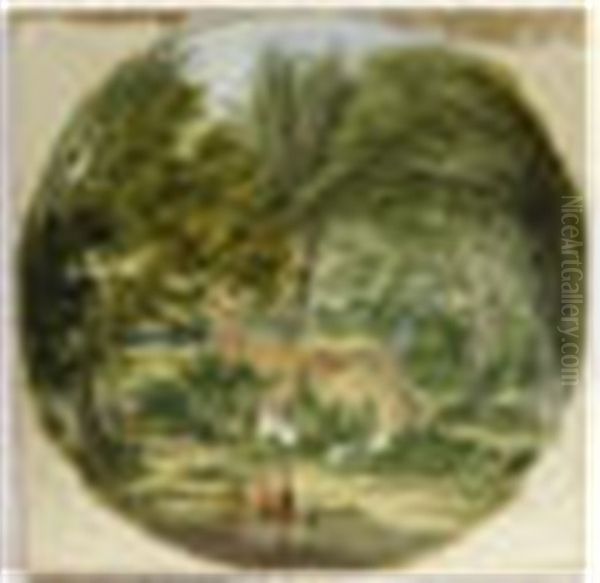 People Talking Beside A Duckpond In Front Of A Country Cottage - view 1