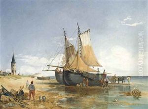 Fisherfolk On The Shore, Low Tide by Alfred Stannard