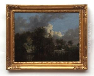 River Scene With Distant Windmill