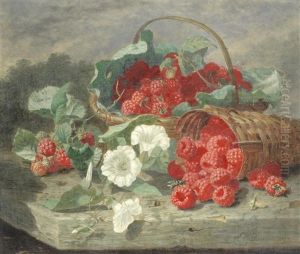 Still Life Of Raspberries, Cabbage Leaves & Convolvulus by Eloise Harriet Stannard