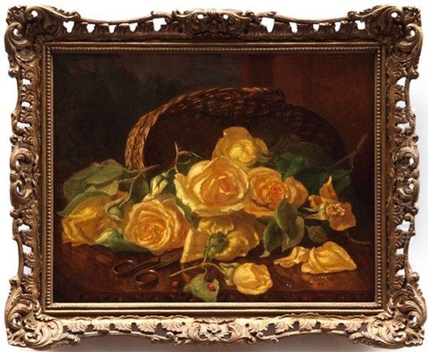 Still Life Study Of Yellow Roses, Scissors, Ladybirds And A Basket - view 1
