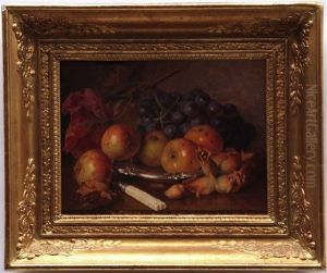 Still Life Study Of Apples And Grapes On A Silver Plate by Eloise Harriet Stannard