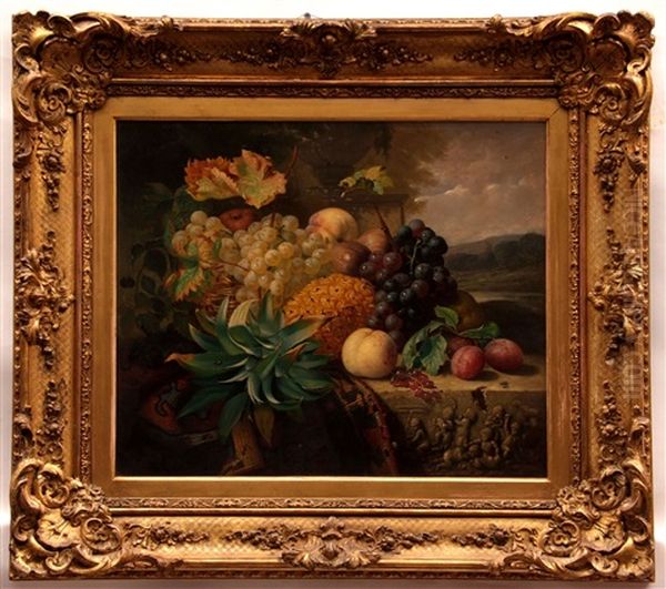 Still Life Study Of Mixed Fruit On A Marble Ledge - view 1