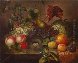 Still Life With Fruit, Bird's Nest And Butterflies by Eloise Harriet Stannard