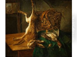 Stillleben Mit Erlegtem Feldhasen, Weidenkorb Und Wildente Stillleben Mit Erlegtem Feldhasen, Weidenkorb Und Wildente