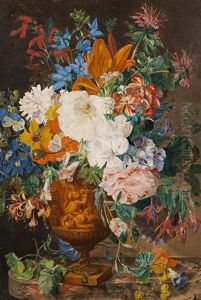 Still Life Of Insects And Flowers In A Terracotta Vase