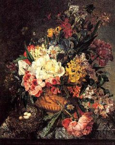 Still Life With Summer Flowers And A Bird's Nest by Emily Coppin Stannard