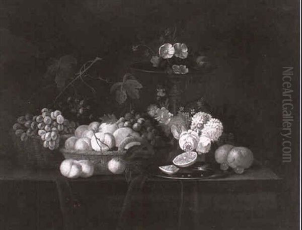Still Life Of Fruit And Flowers On A Table - view 1