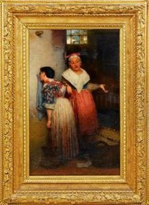Italienischegenreszene Mit Junger Bauerin In Einem Interieur by Otto Brandt