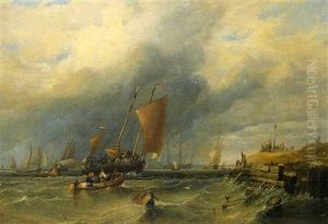 Sailing Vessels Off The Coast In The Stormy Seas