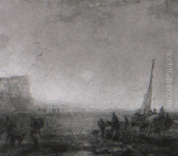 Beach Scene At Low Tide At Dusk - view 1