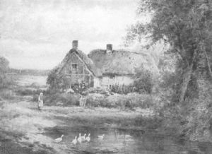 Figure Before A Cottage, Duck Pond In The Foreground by Theresa Sylvester Stannard