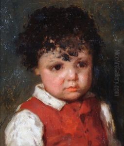 Portrait Of A Young Child Wearing A Red Waistcoat by Otto Brandt