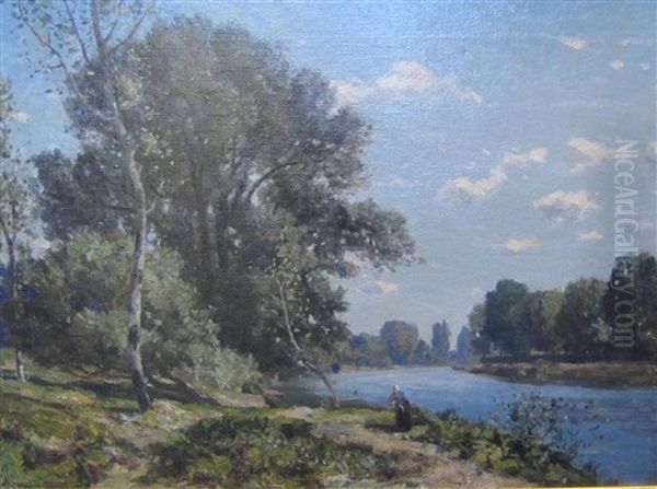 A Sunlit River Landscape With Figure - view 1