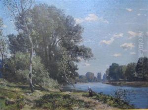 A Sunlit River Landscape With Figure by Herbert Hughes (Sir) Stanton