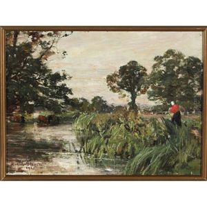 Woman By A Marshland Tending The Herd