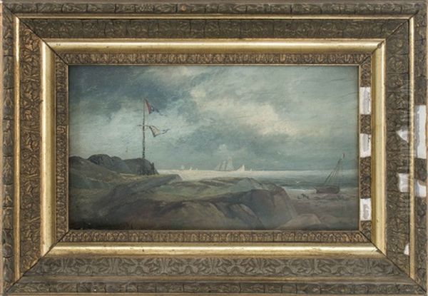 Figures Raising Pennants Along A Coast. Shipping In The Background - view 1