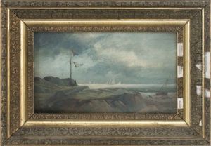 Figures Raising Pennants Along A Coast. Shipping In The Background by Franklin Stanwood