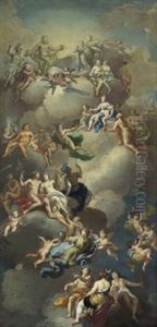 Scena Mitologica Con L'olimpo Degli Dei