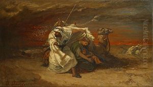 Cavalier Arabe Protegeant Sa Famille by Julius Josephus Gaspard Starck