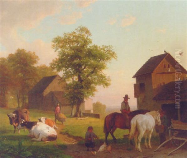 Farmyard With Peasants And Cattle - view 1
