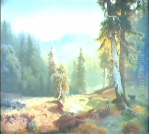 Sommerliches Gebirgstal Mit Einem Wasserlauf Im Vordergrund. ... by Jacobus Nicolaas (Baron Tjarda van) Starckenborgh