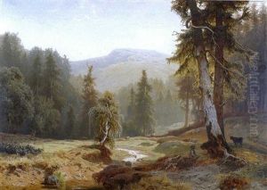 Sommerliches Gebirgstal Mit Einem Wasserlauf Im Vordergrund by Jacobus Nicolaas (Baron Tjarda van) Starckenborgh