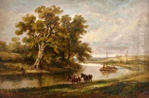 River Scene With Barge (the Towpath)