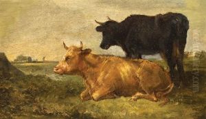 Harvest Scene(+ Cattle Study; 2 Works) by Arthur J. Stark