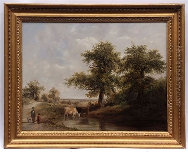 Landscape With Figures And Cattle Watering - view 1
