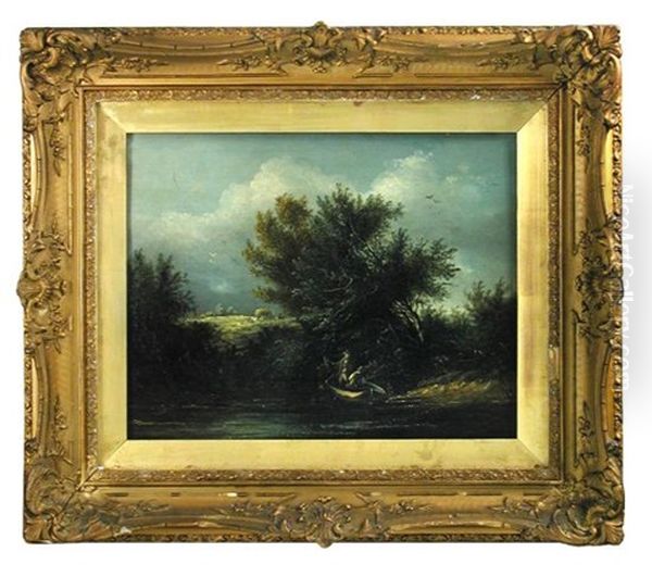 Fisherman In A Rowing Boat, With A Harvest Scene In The Distance - view 1