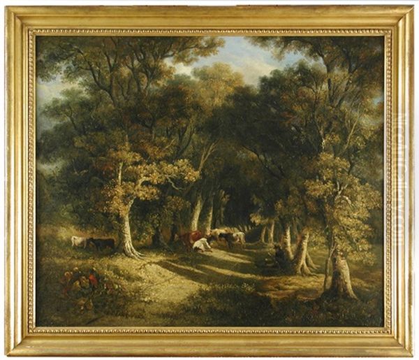 Cattle In A Woodland Glade - view 1