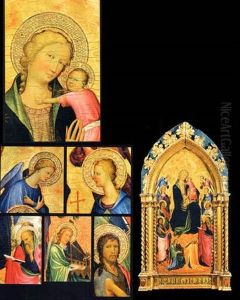 Madonna Col Bambino, Due Angeli Musicanti, Due Angeli Adoranti, San Giovanni Battista, San Jacopo, Santa Caterina Martire, San Giovanni Evangelista, (san Bernardo?), Santa Margherita by Gherardo die Jacopo Starnina