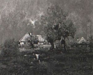 Landscape With Thatched Cottages by Ludwik Stasiak