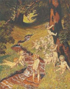 Spielende Kinder Am Waldbach: Allegorie Auf Den Sommer by Franz Stassen