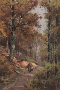 Waldweg Mit Bauerin Und Kind by Vitus Staudacher