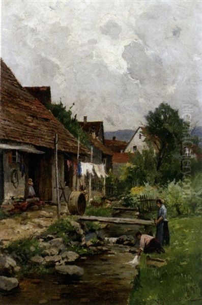 Zwei Wascherinnen Am Dorfrand - view 1