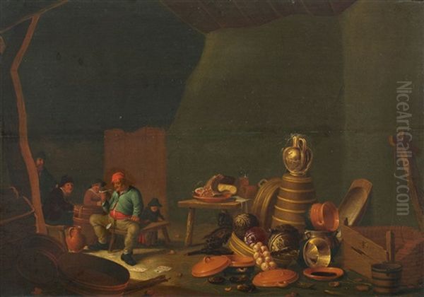 Two Paintings With A Rustic Interior And A Kitchen Still Life - view 1