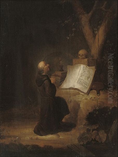 A Hermit Monk At Prayer In A Landscape - view 1
