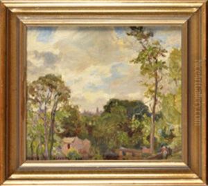 House Among Trees With Two Figures In The Foreground