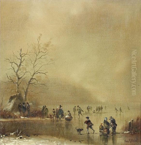 Winterliche Szene Mit Schlittschuhlaufern - view 1