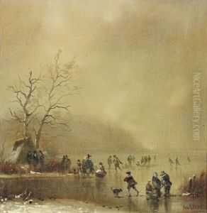 Winterliche Szene Mit Schlittschuhlaufern by Hurbert van Steel